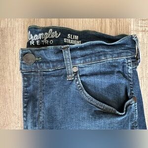 Dark Blue Wrangler Retro Slim Fit Jeans Waist Size 36